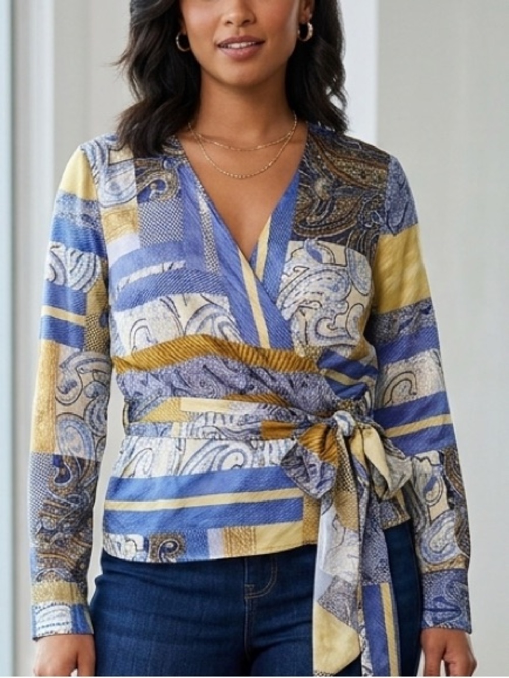 SILVIA TCHERASSI Honey Silk Flower-Print Long-Sleeve Tie Blouse (123)